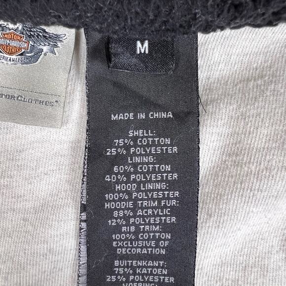 Vintage Harley Davidson Fur Trim Zip Hoodie M Gray Felted Logo Y2K Tattoo Style - Picture 14 of 16